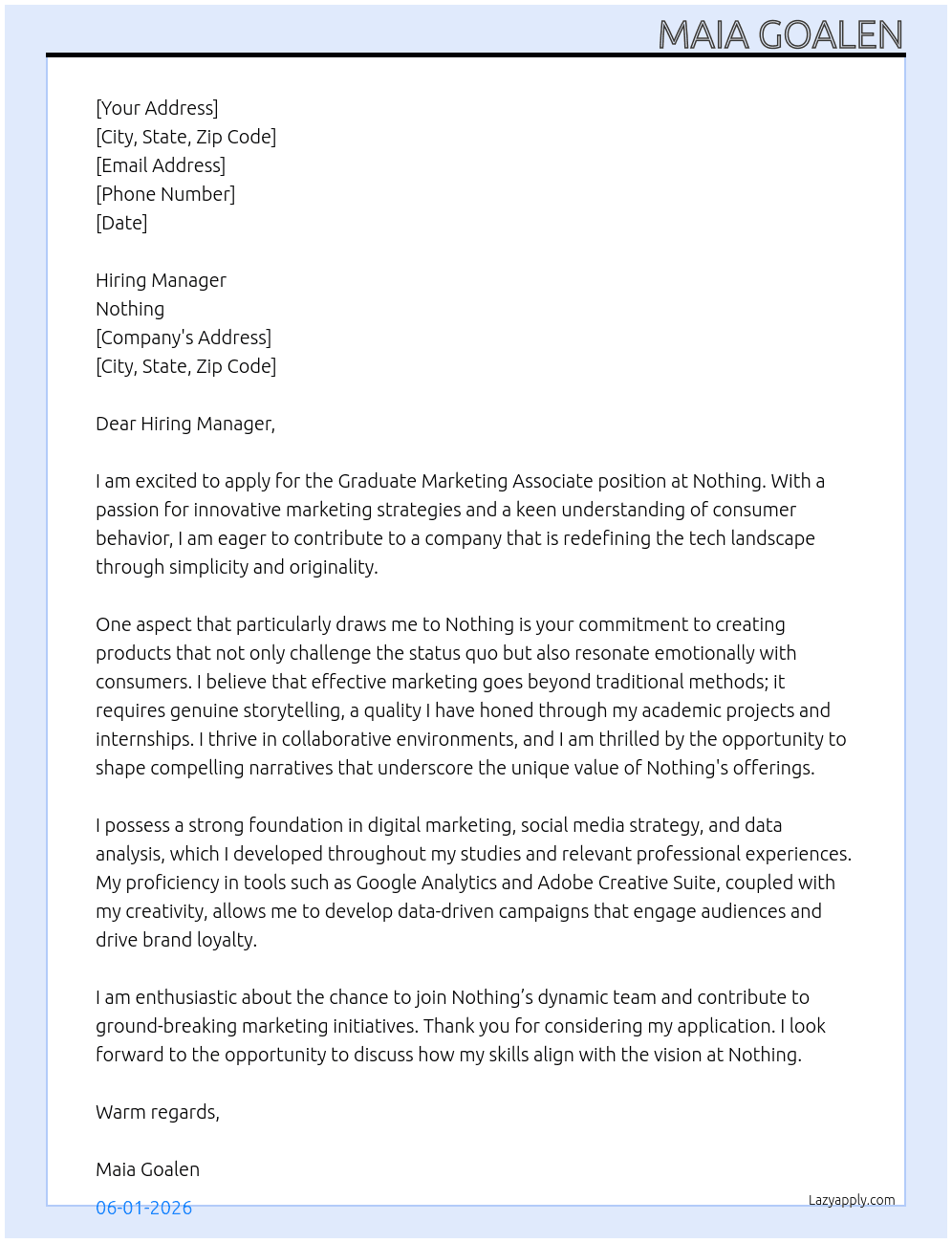 Cover letter for graduate marketing associate - LazyApply