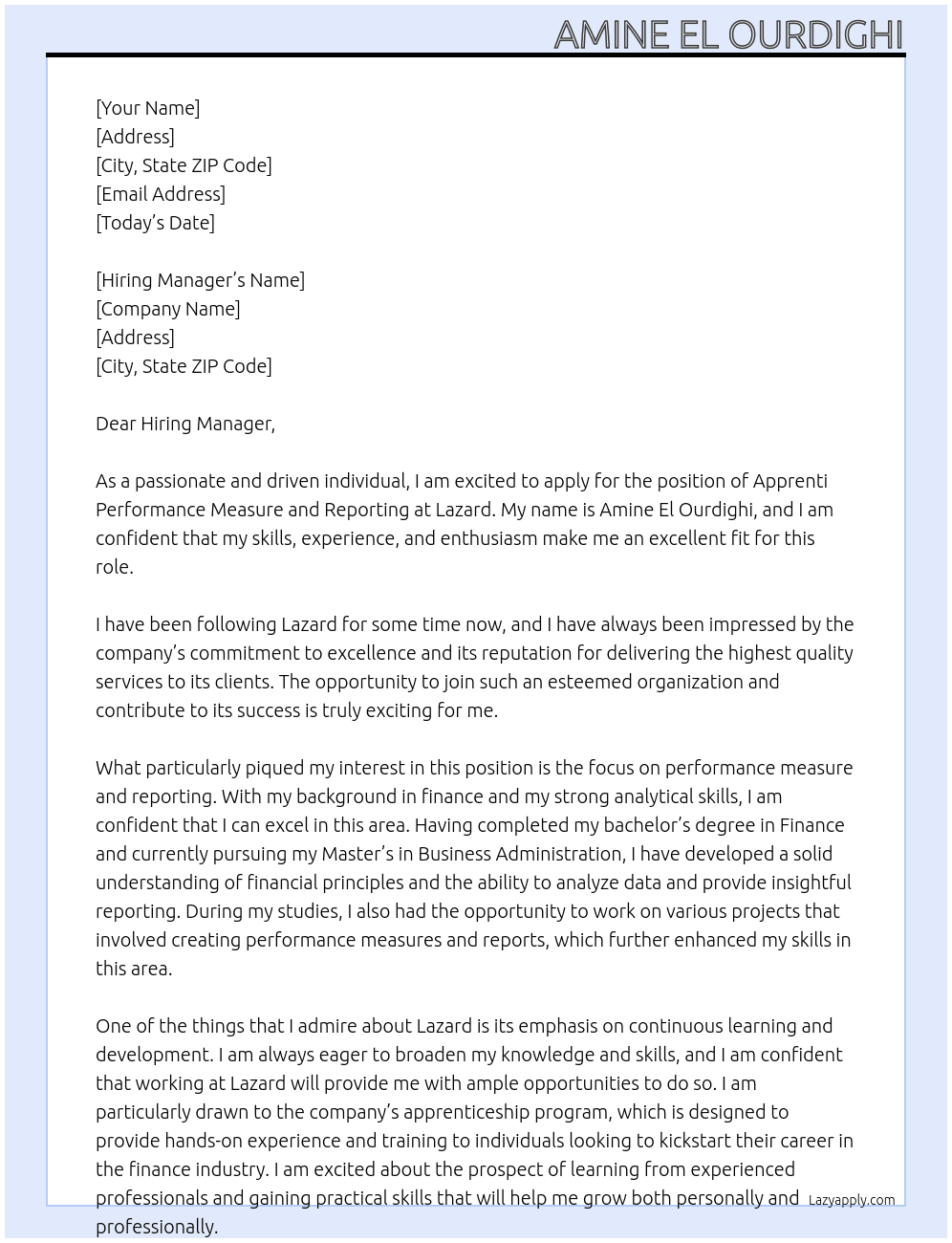 Cover letter for apprenti performance measure and reporting - LazyApply