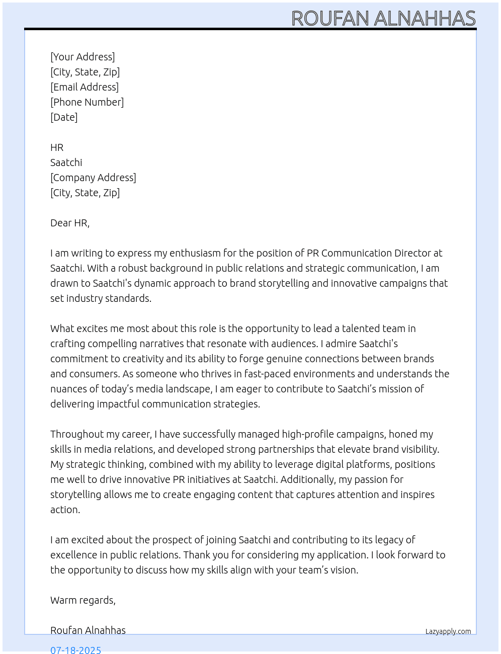 Cover letter for pr communication director - LazyApply