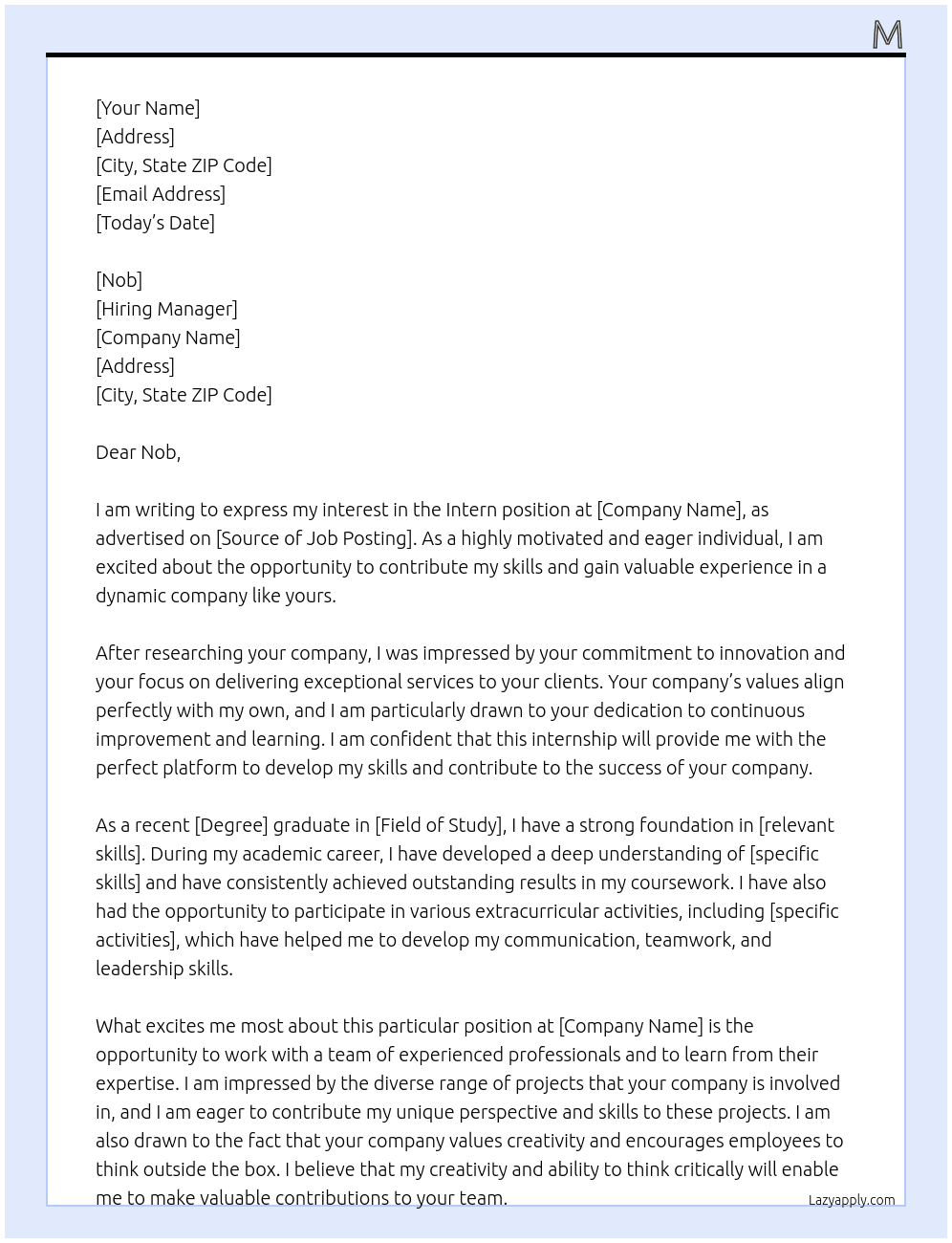Intern At Intern Cover Letter
