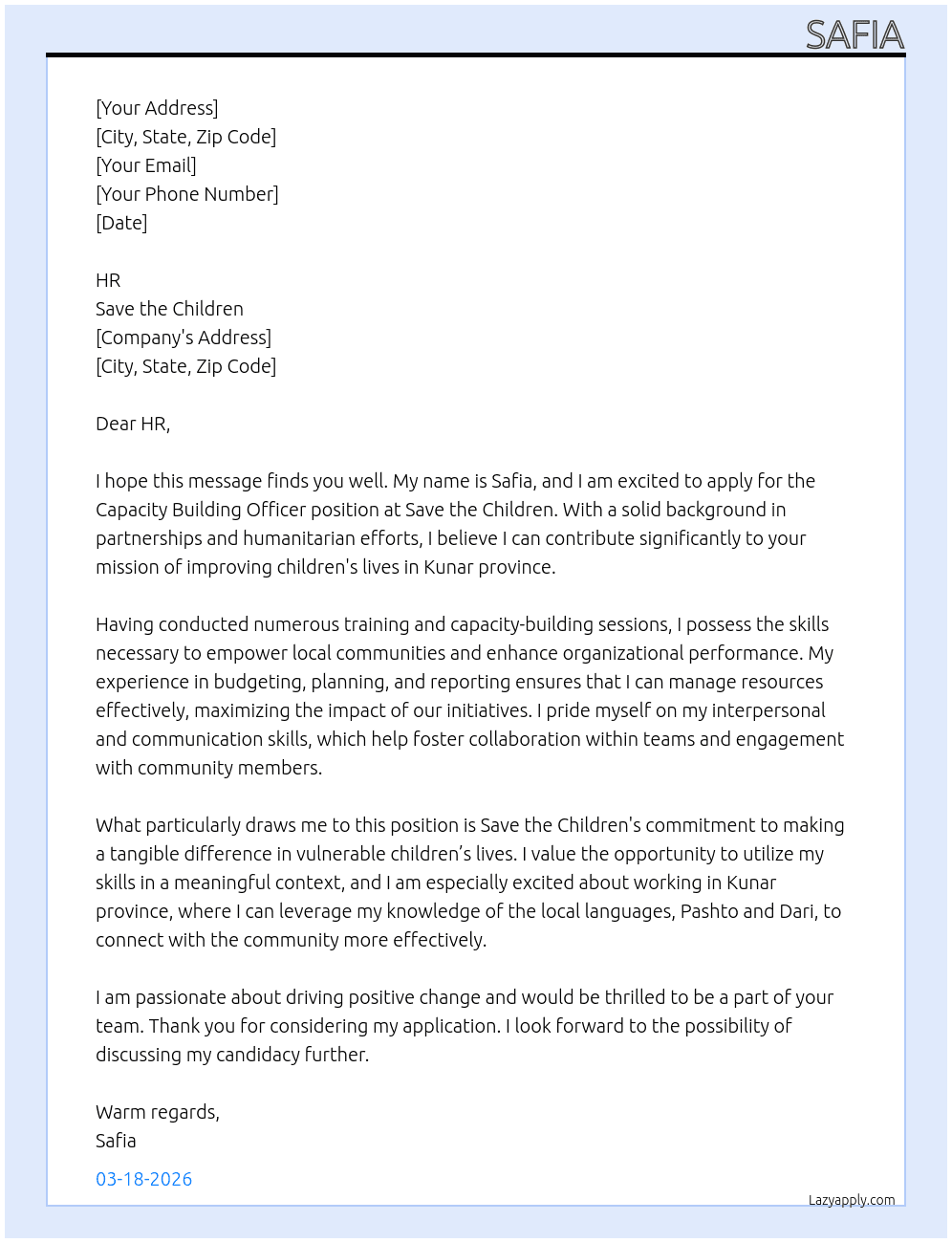 Cover letter for capacity building officer - LazyApply