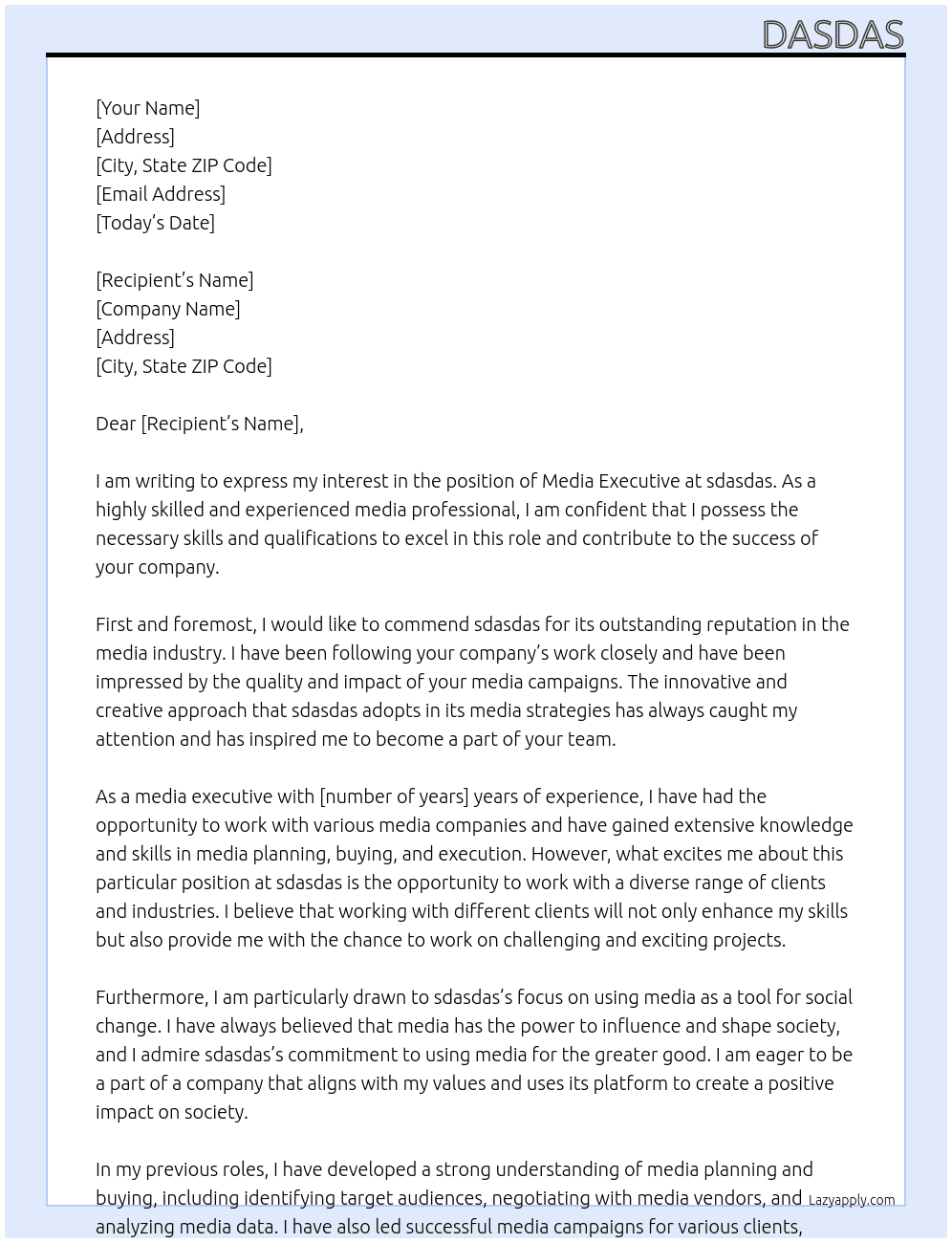 Media Executive At sdasdas Cover Letter