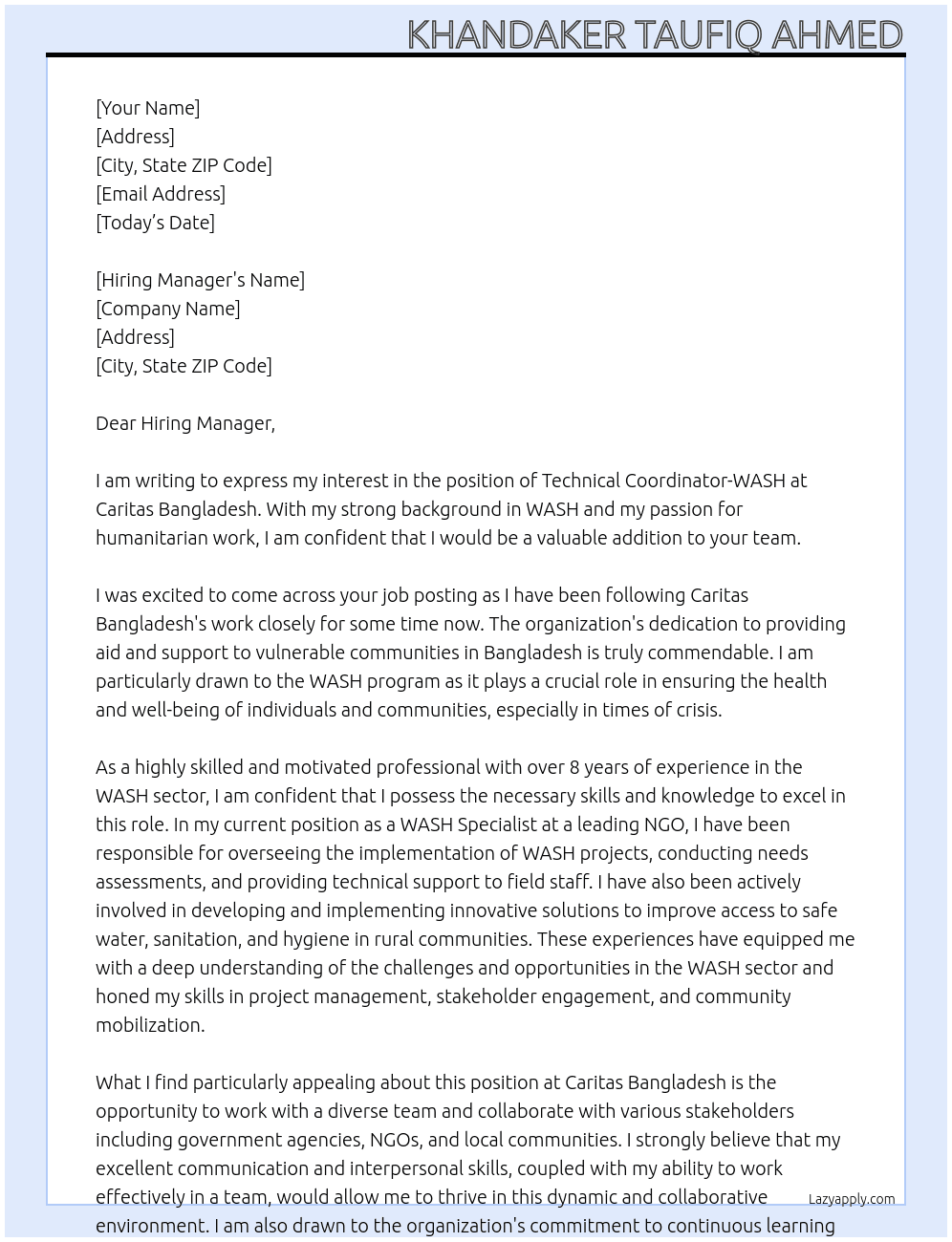 Cover letter for technical coordinator-wash - LazyApply