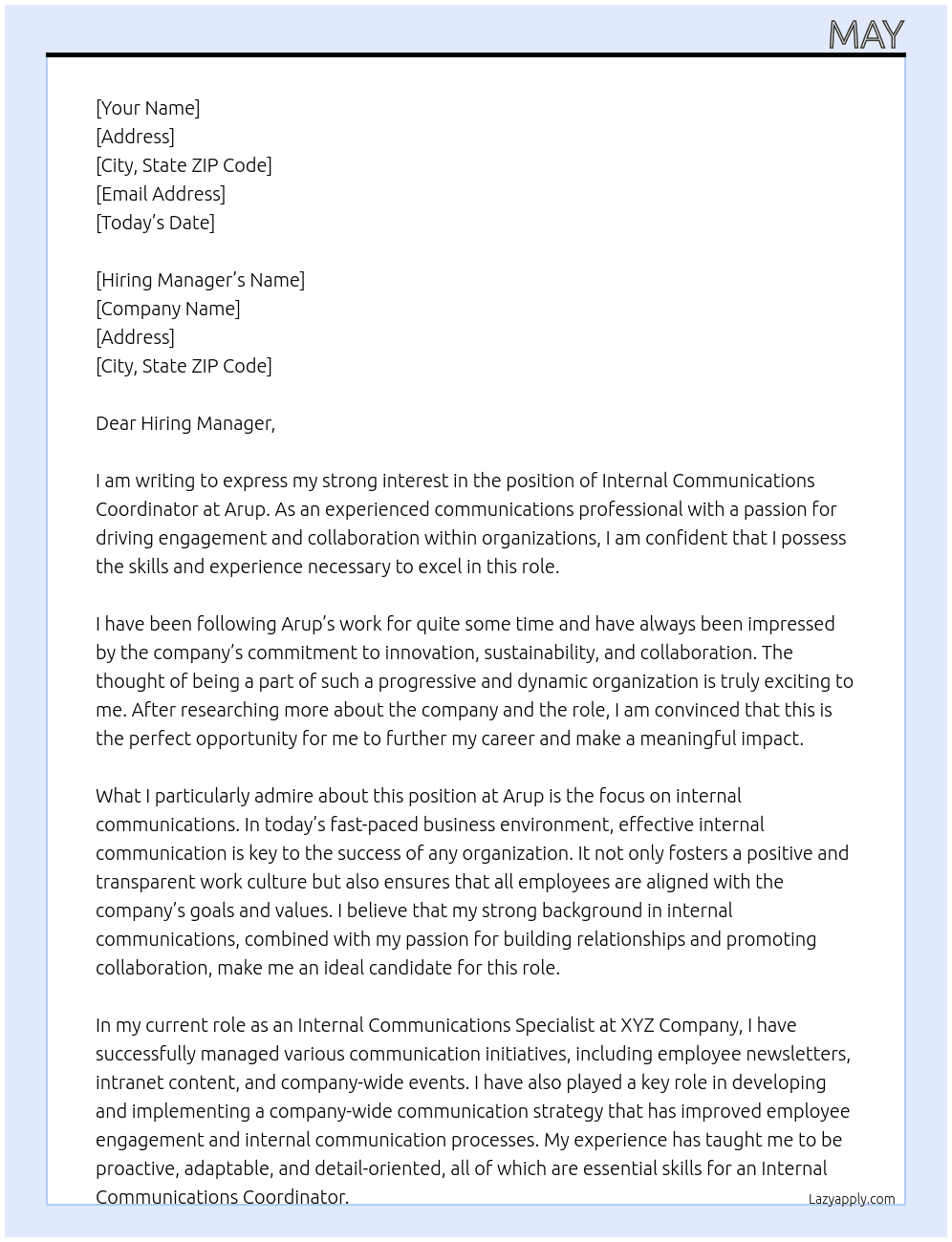 Internal Communications Coordinato At Arup Cover Letter
