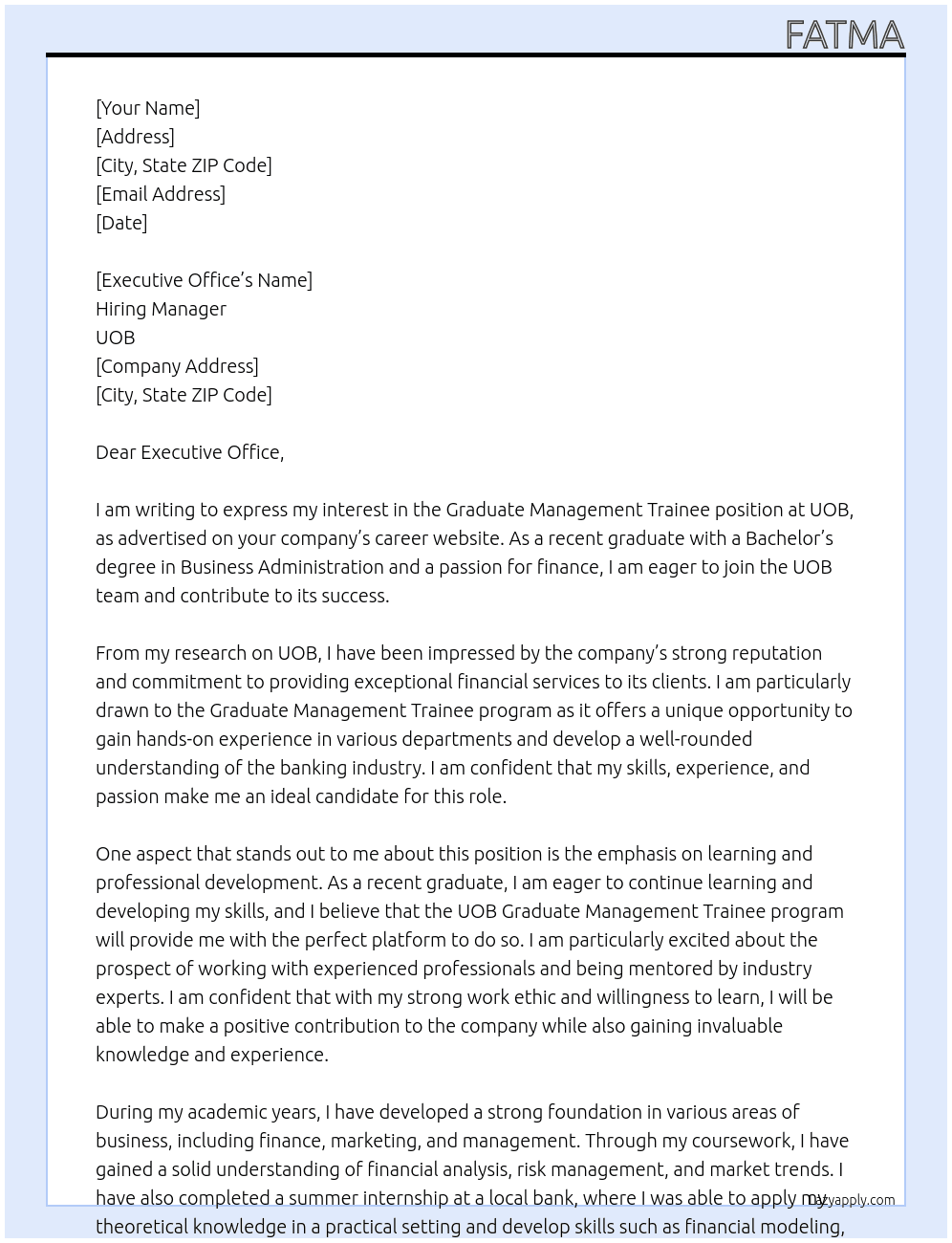 Graduate Management Trainee At UOB Cover Letter