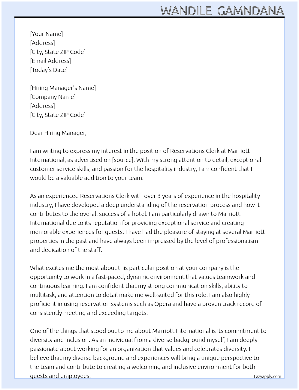 Cover letter for reservations clerk - LazyApply