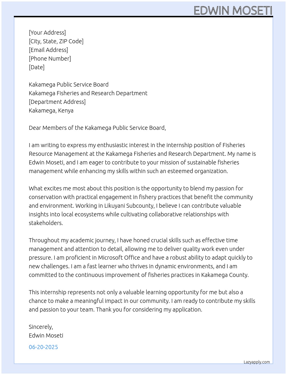 Cover letter for fisheries resource management - LazyApply