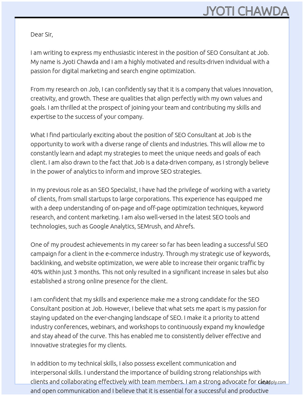 SEO Consultant At Job Cover Letter