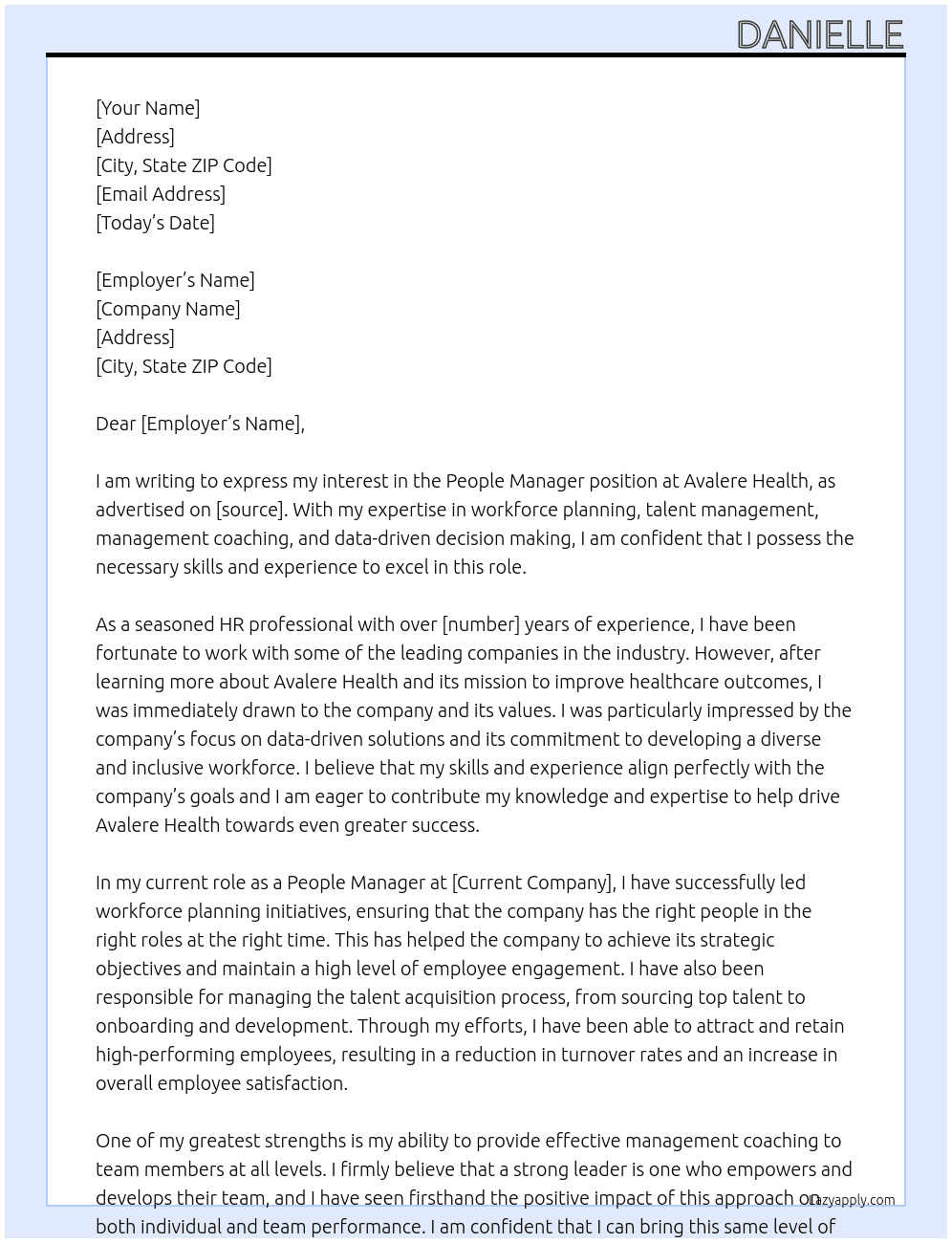 People Manager  At Avalere Health Cover Letter