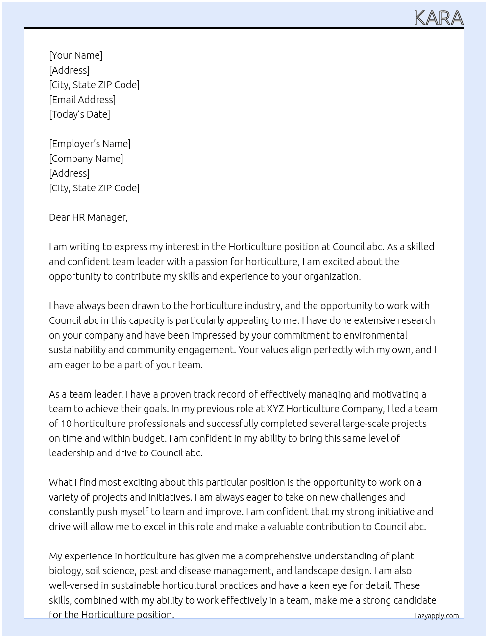 Horticulture  At Council abc Cover Letter