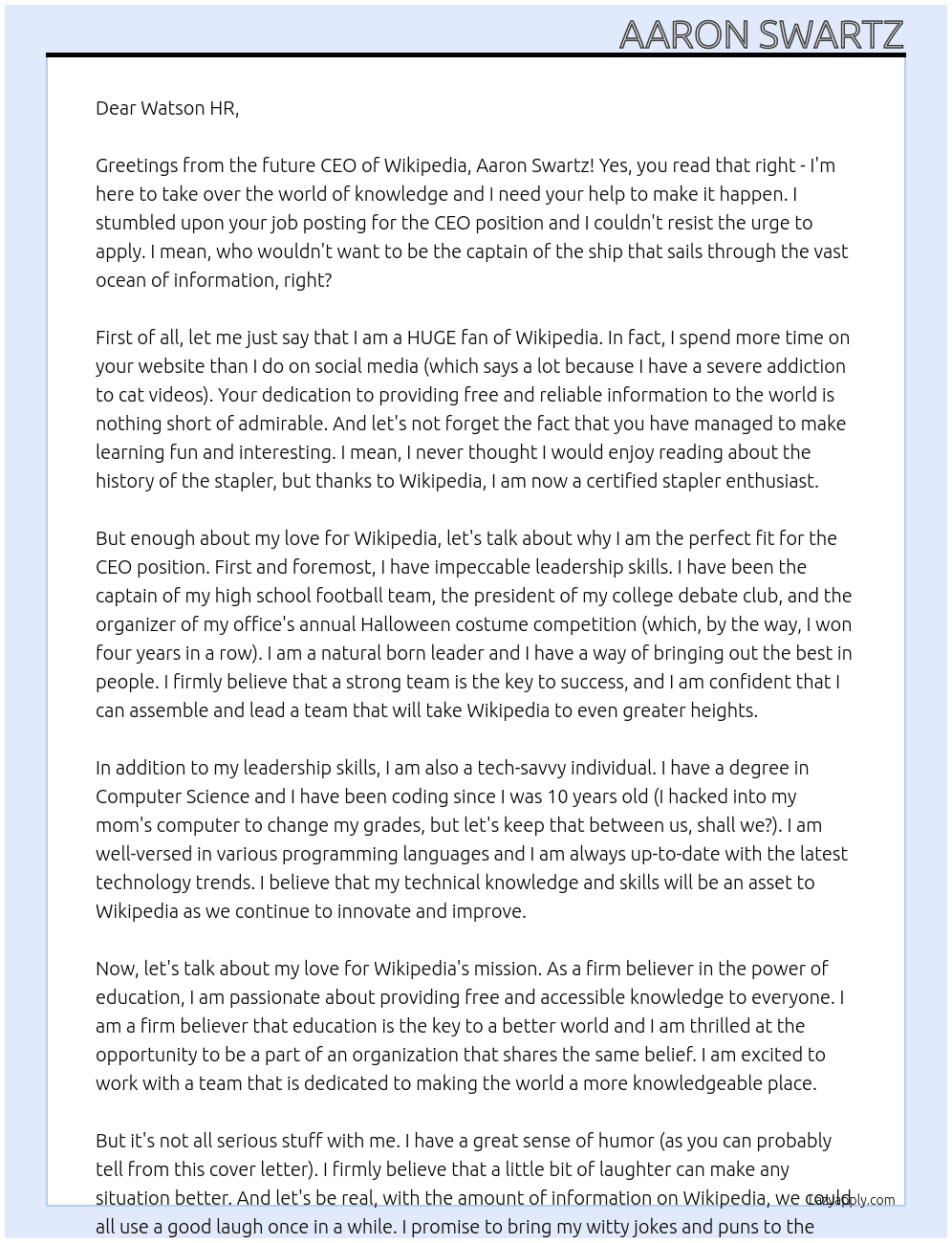 CEO At Wikipedia Cover Letter
