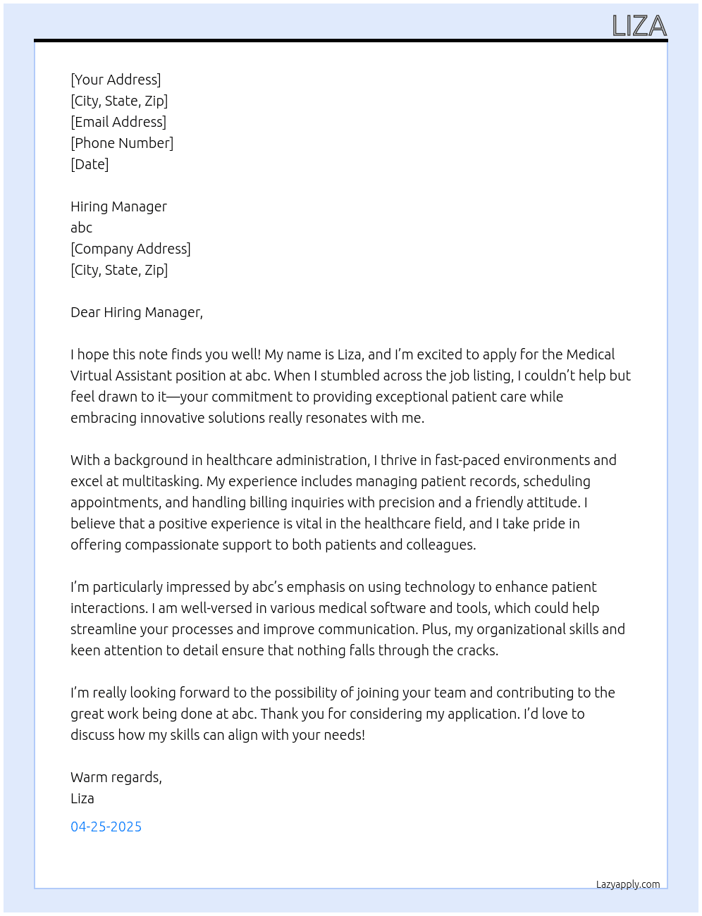 Medical Virtual Assistant At abc Cover Letter