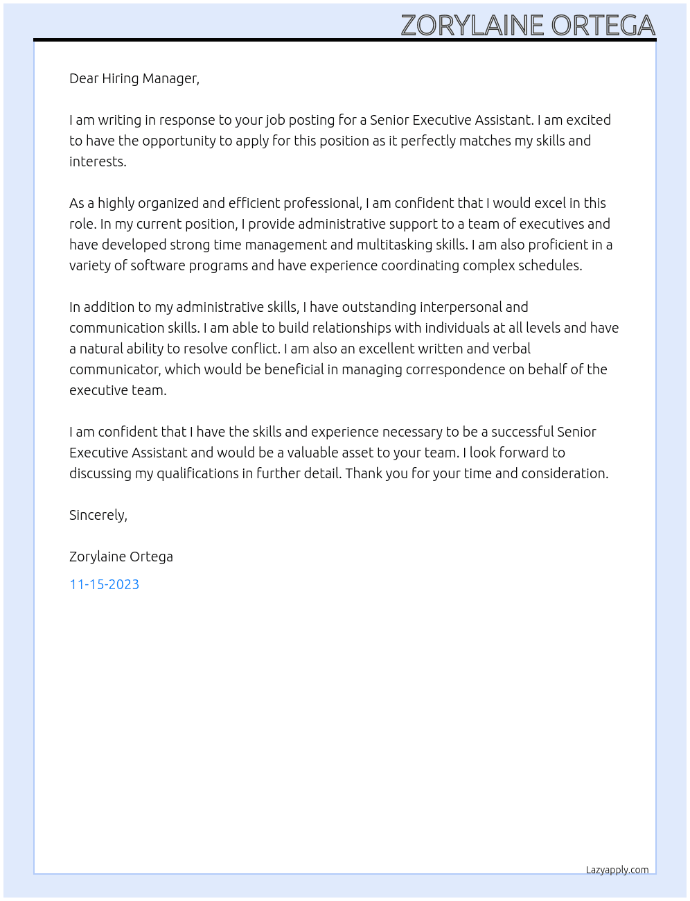 Senior Executive Assistant At Nuvo Solutions, Inc. Cover Letter