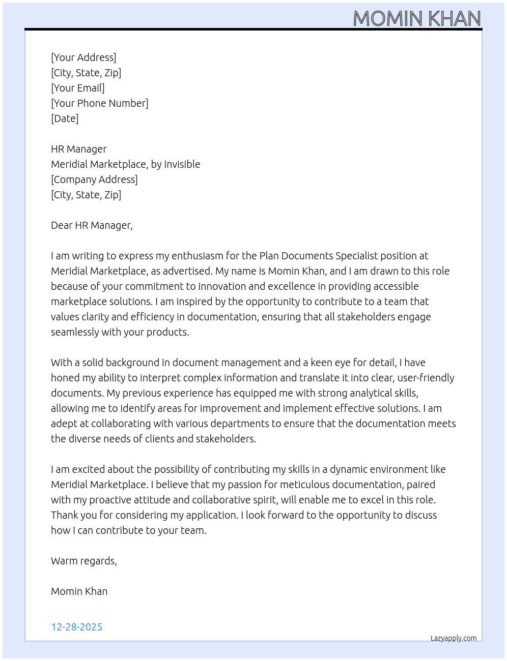 Cover letter for plan documents specialist - LazyApply