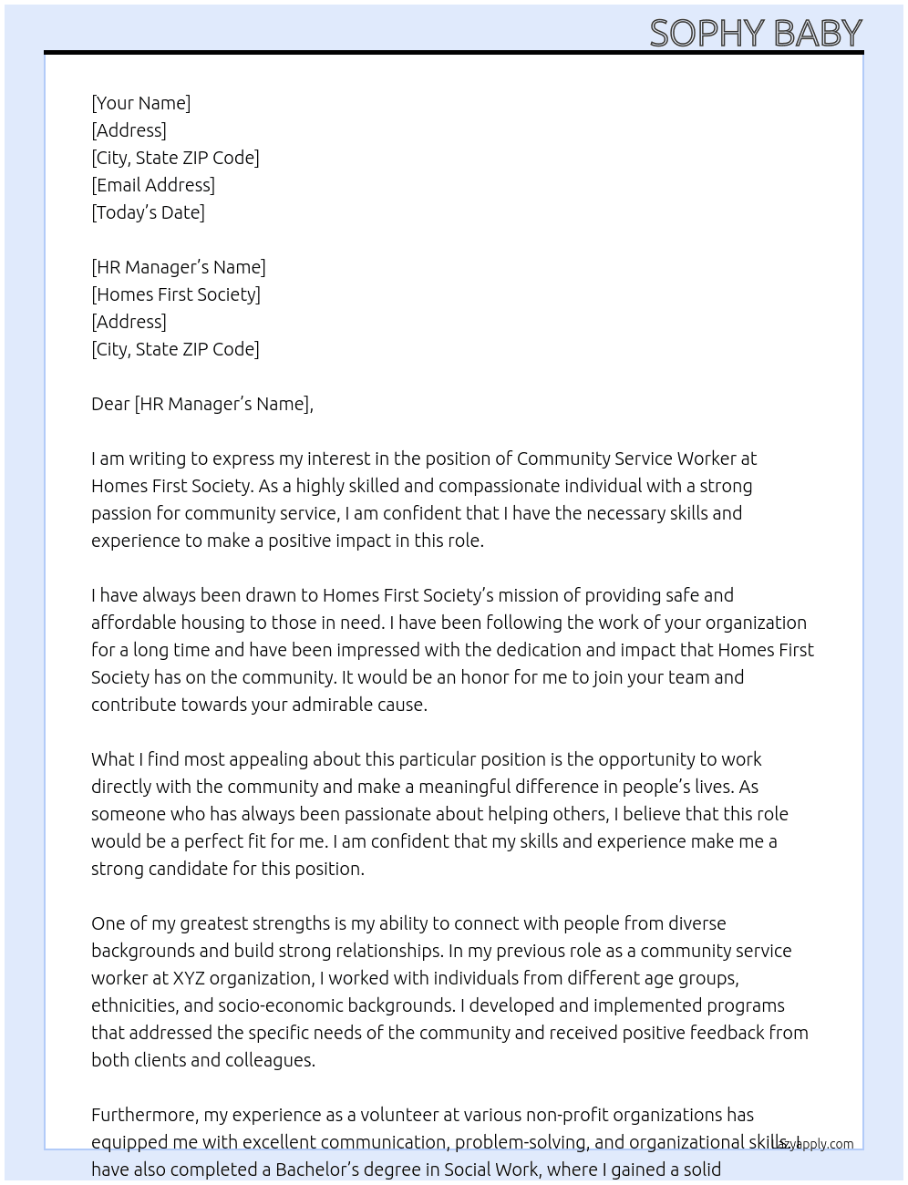 Community Service Worker At Homes First Society Cover Letter