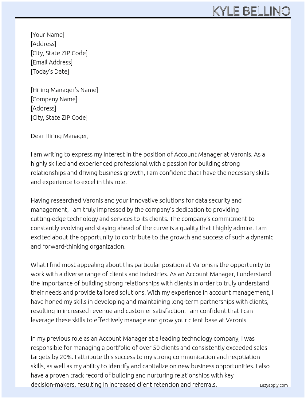 Account Manager At varonis Cover Letter