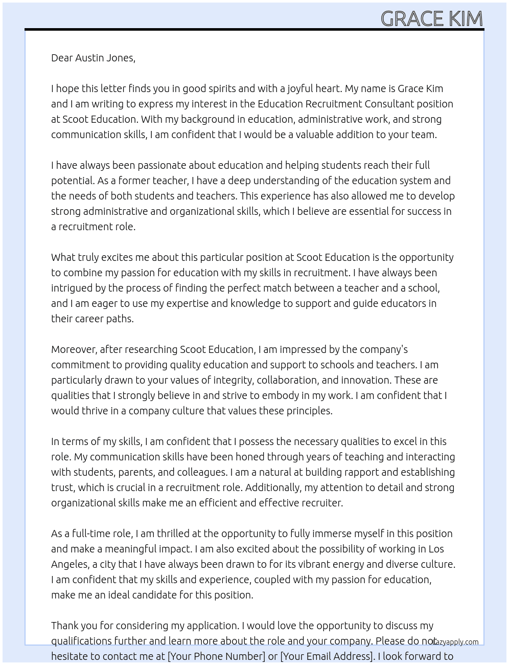 Education Recruitment Consultant At Scoot Education Cover Letter