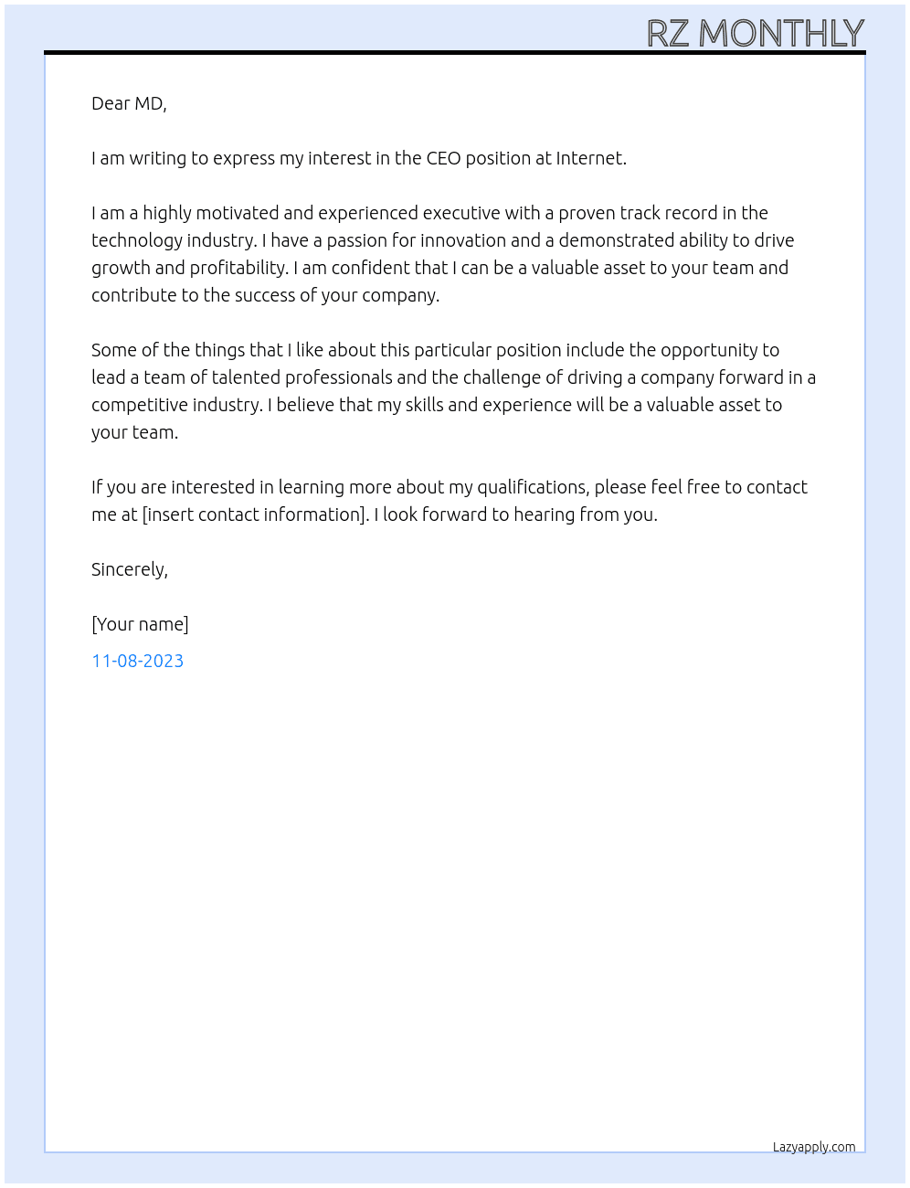 CEO At Internet Cover Letter