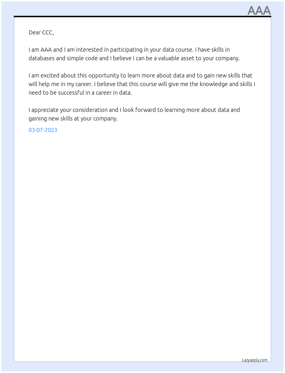 participant in data cource At BBB Cover Letter