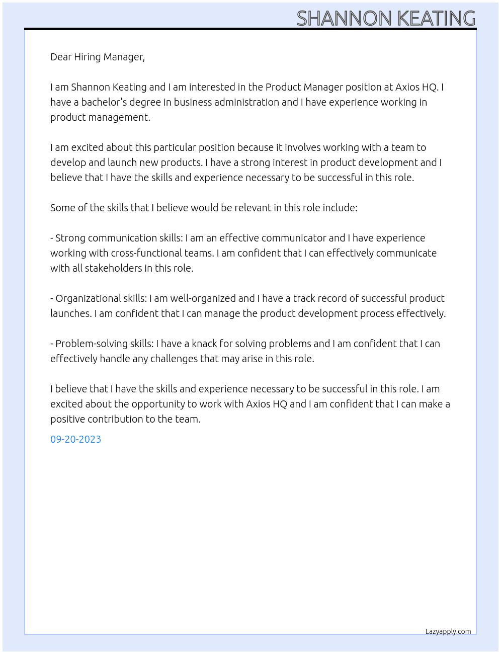 Product Manager At Axios HQ Cover Letter