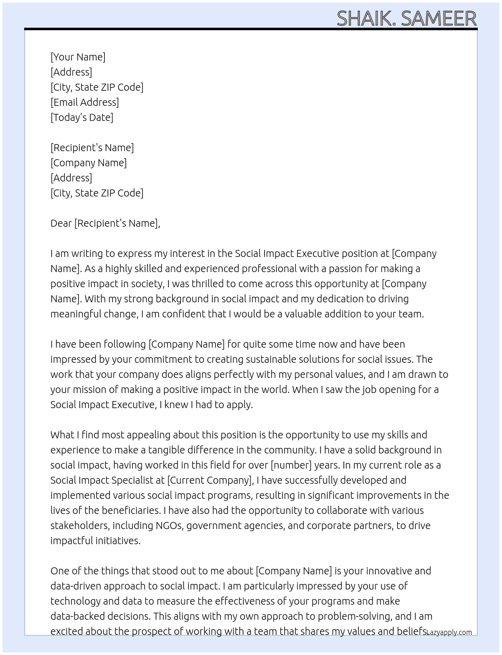 Social impact executive At teamstreatfraolutions Cover Letter