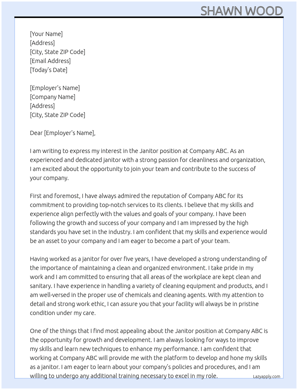 Janitor At Company ABC Cover Letter