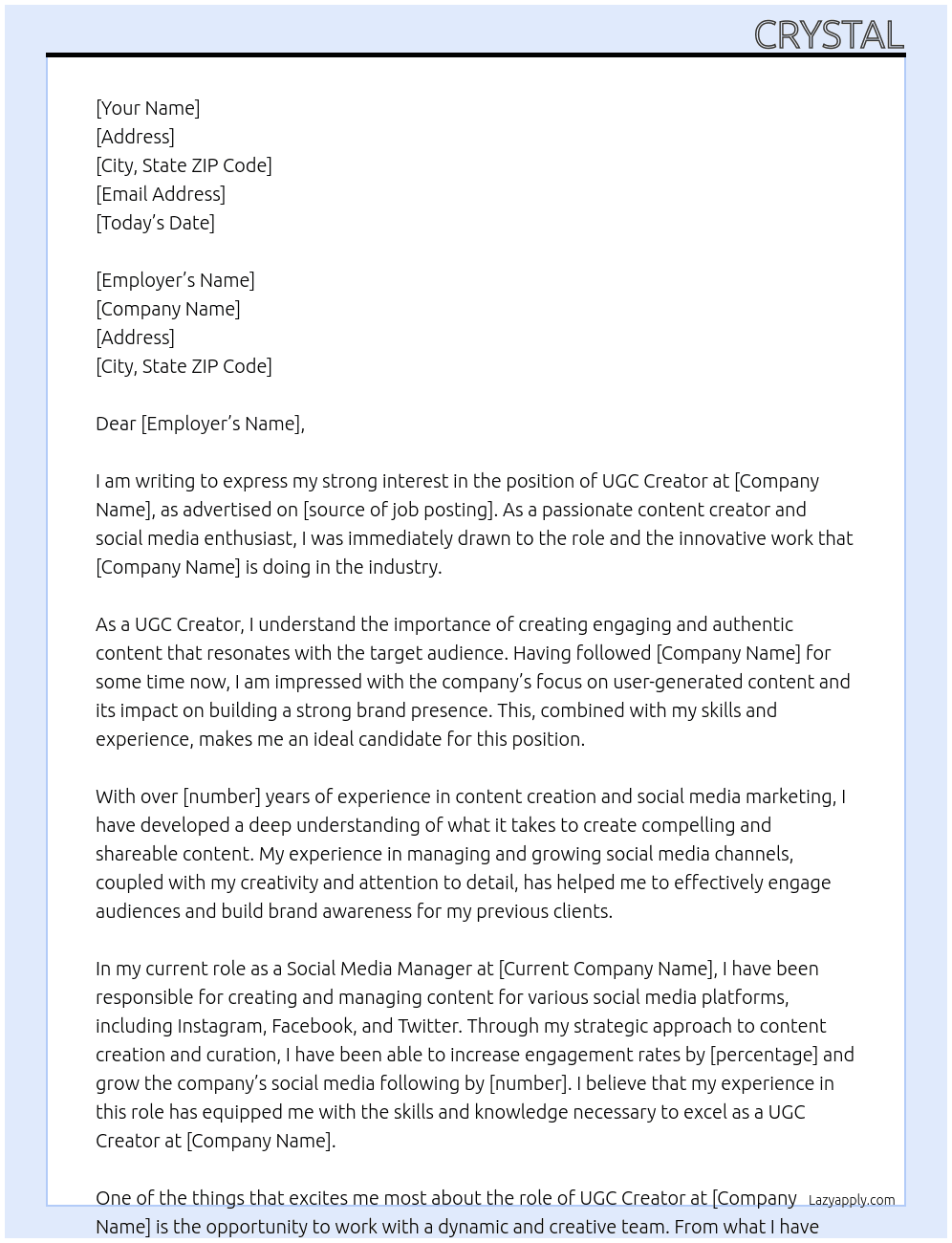 ugc creator At Applicable Cover Letter