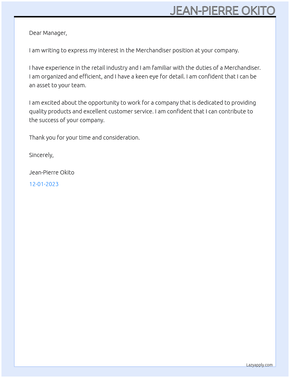 Merchandiser At Merchandiser Cover Letter