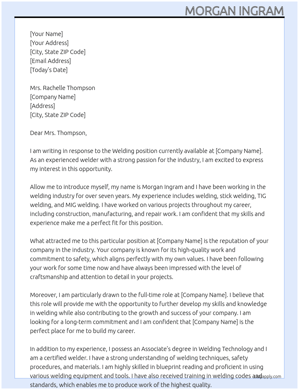 welding  At Welding  Cover Letter