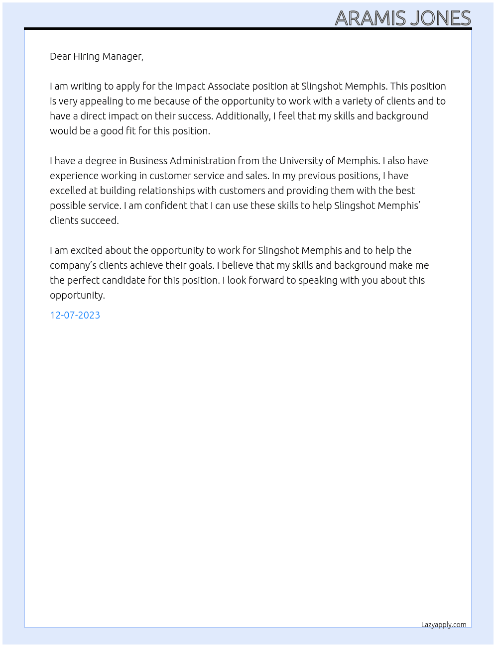 Impact  Associate At Slingshot Memphis Cover Letter