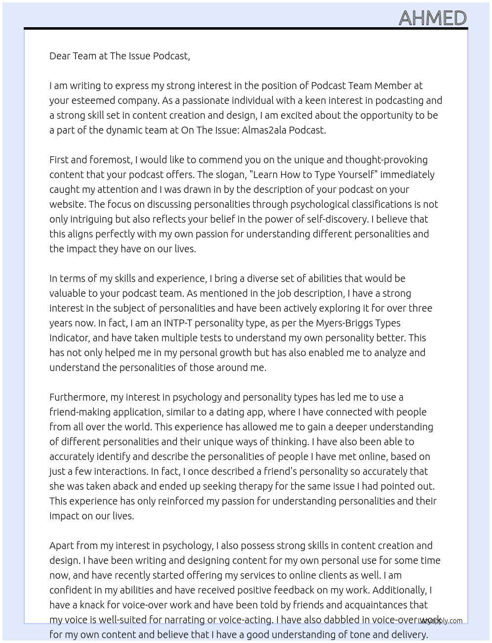 podcast team member At the issue podcast Cover Letter