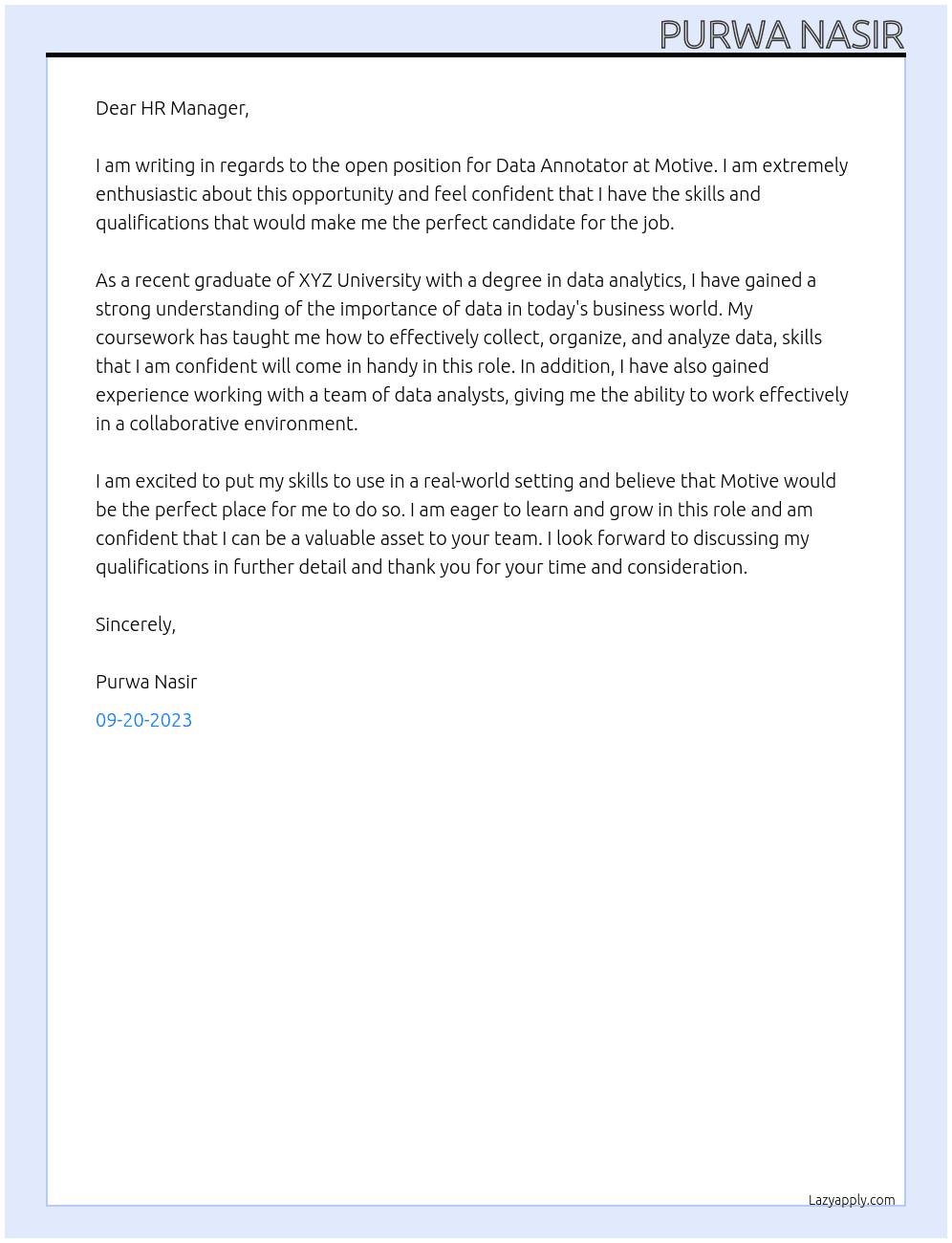 Data Annotator At Motive Cover Letter
