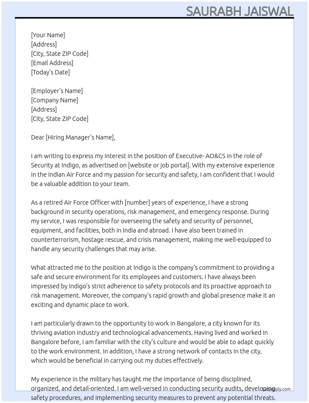 Cover letter for executive- ao&cs in the role of security - LazyApply