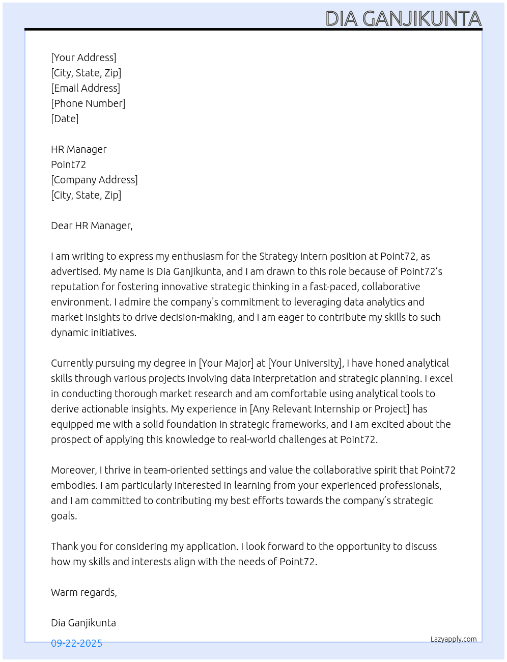 Cover letter for strategy intern - LazyApply