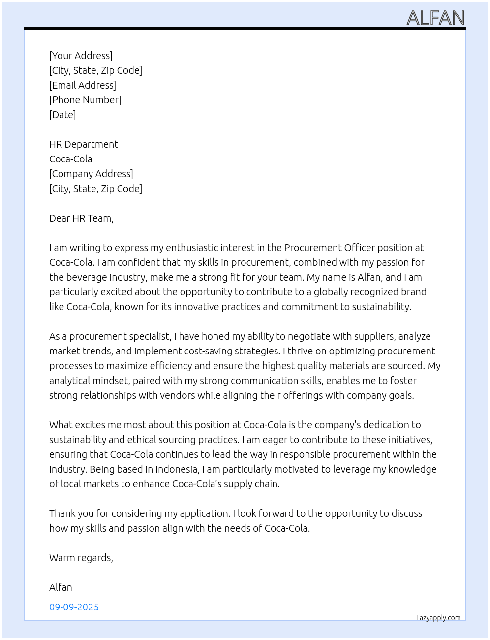 Procurement Officer At Coca Cola Cover Letter