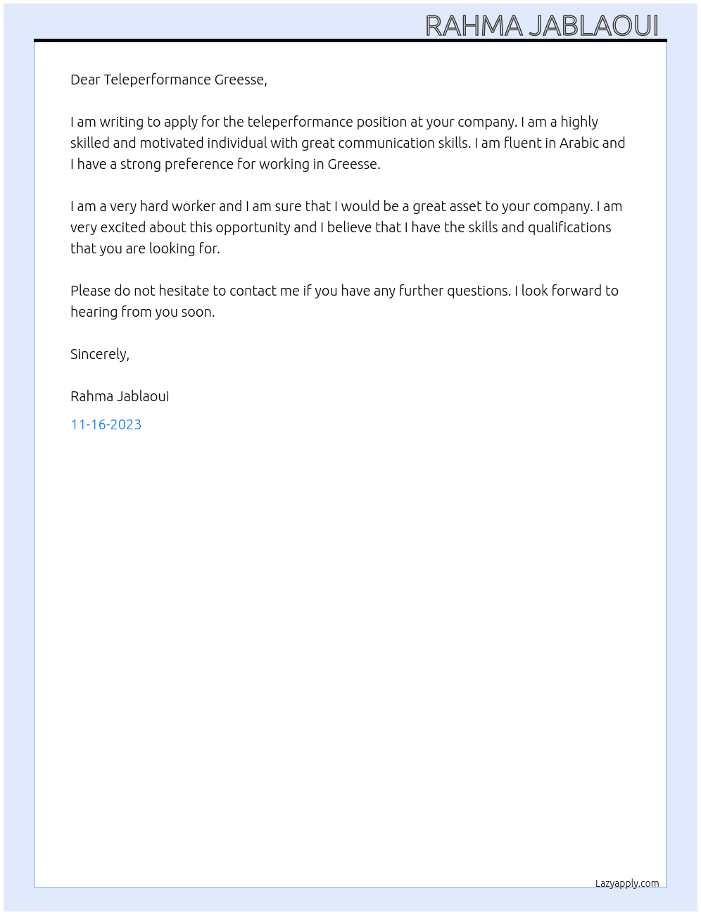 Teleperformance At Teleperformance Greesse  Cover Letter
