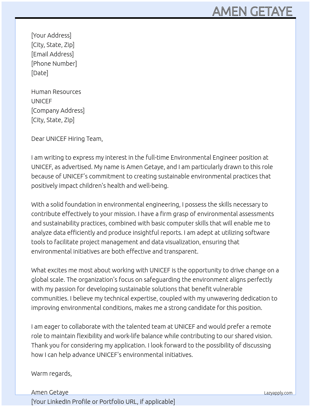 Cover letter for environmental engineer - LazyApply