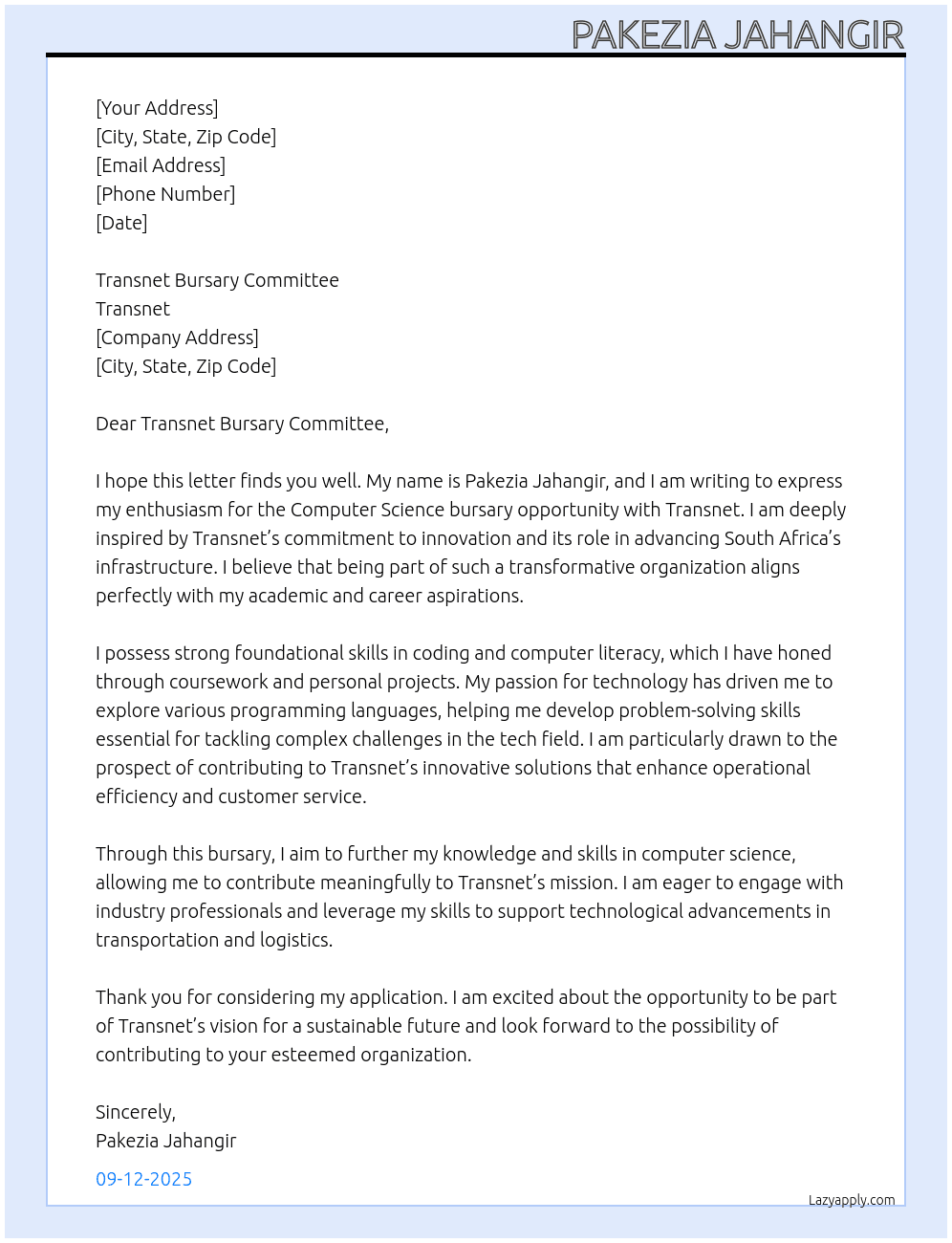 Cover letter for bursary for computer science - LazyApply