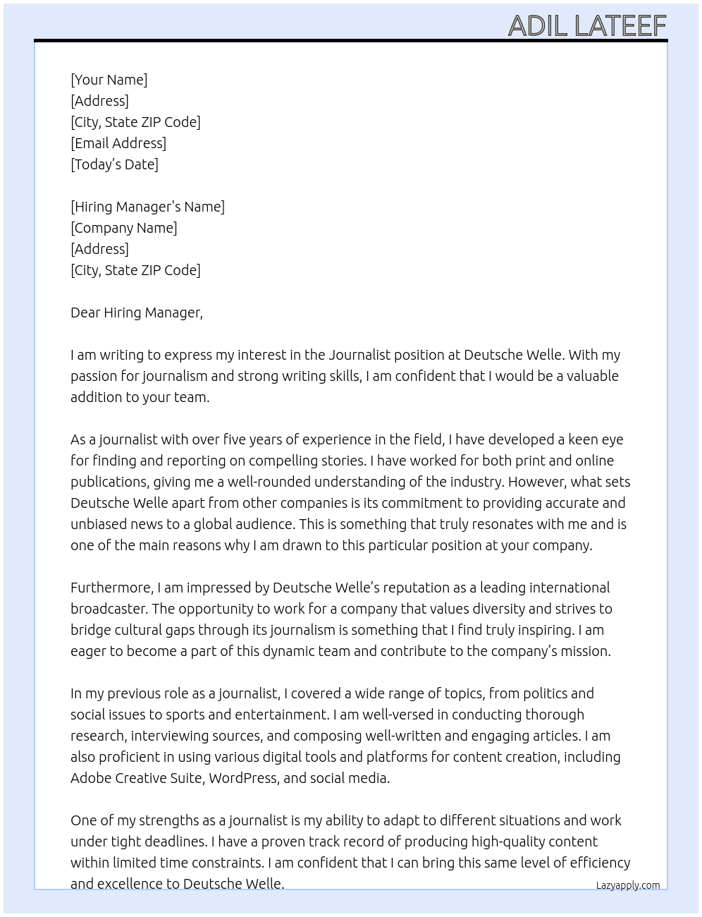 Journalist At Deutsche Welle Cover Letter