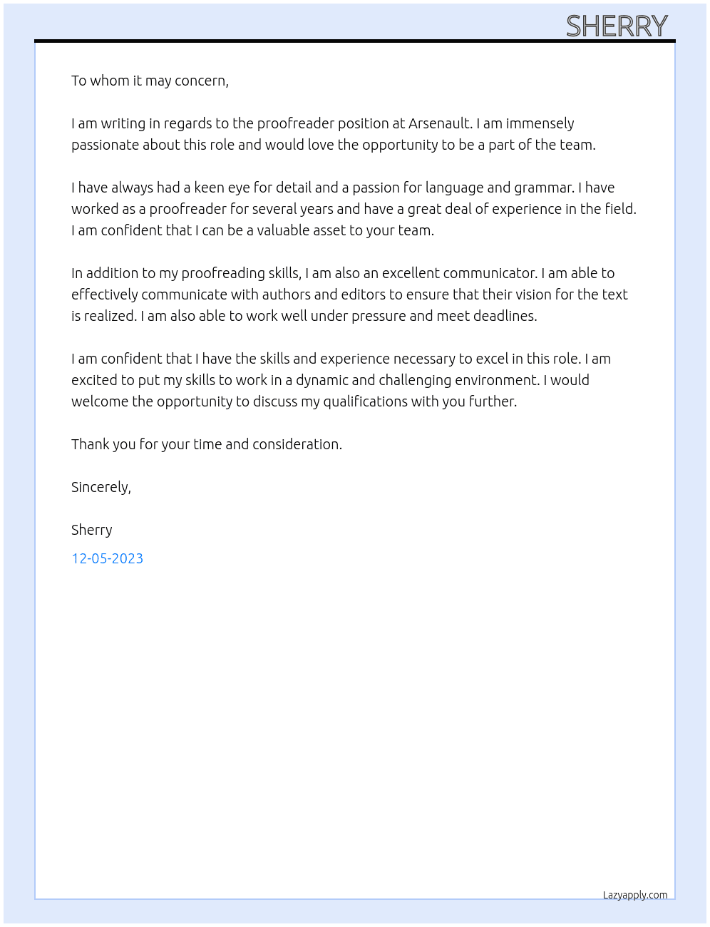 proofreader At Arsenault Cover Letter