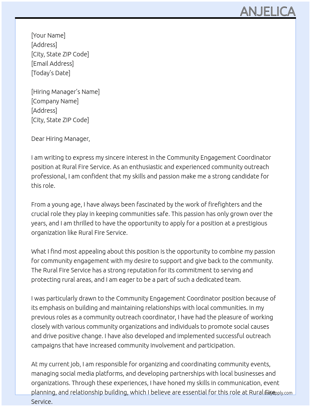 Community engagement coordinator At Rural Fire service Cover Letter