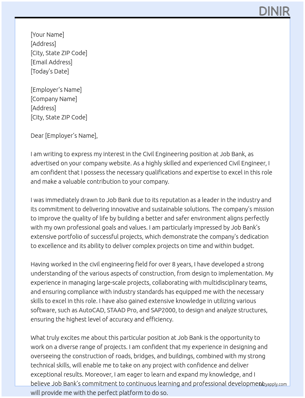 Civil engineering  At Job bank Cover Letter