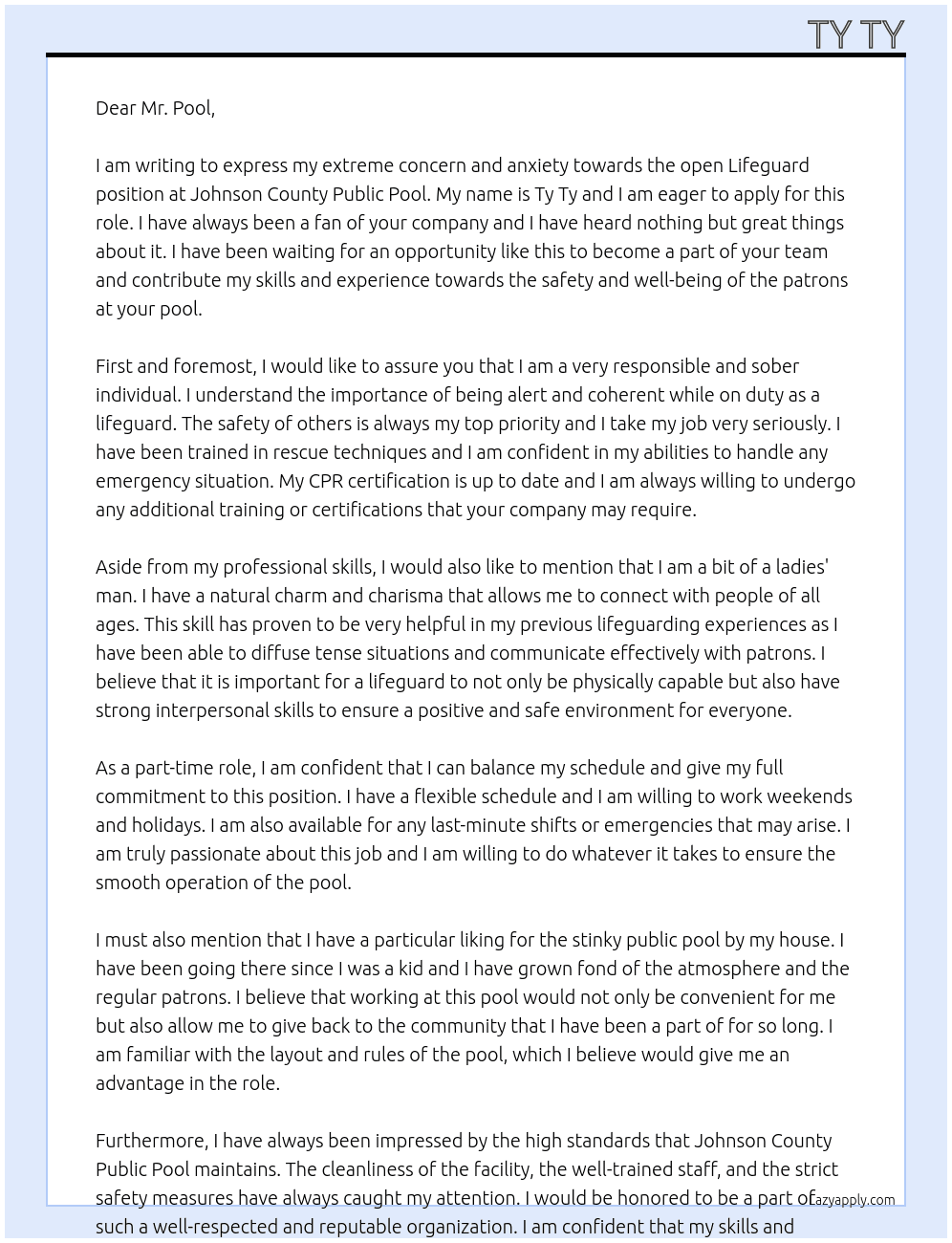Lifeguard At Johnson county public pool Cover Letter