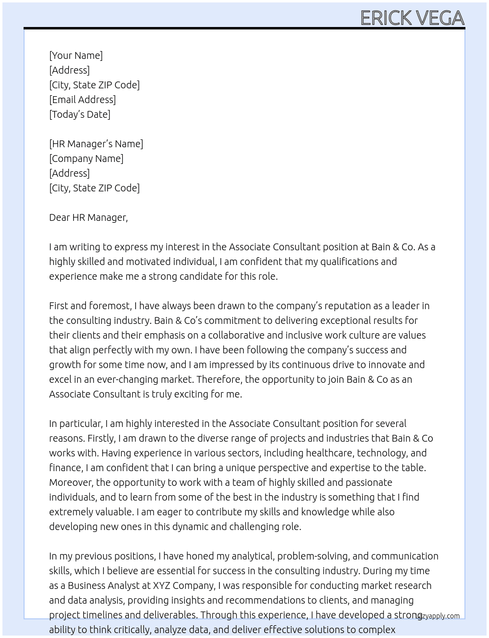 Associate Consultant At Bain & Co Cover Letter