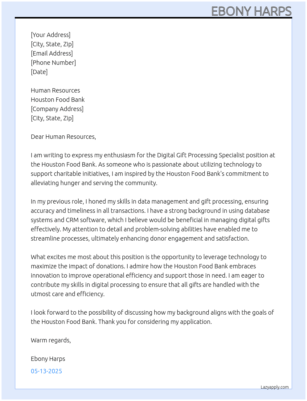 Cover letter for digital gift processing specialist - LazyApply