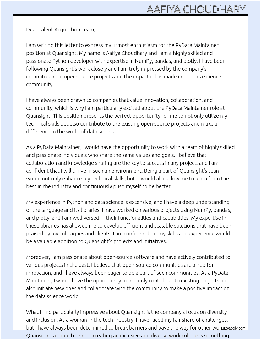 PyData Maintainer At Quansight Cover Letter