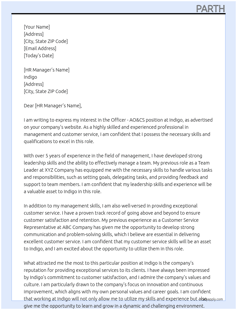 Cover letter for officer -ao&cs - LazyApply