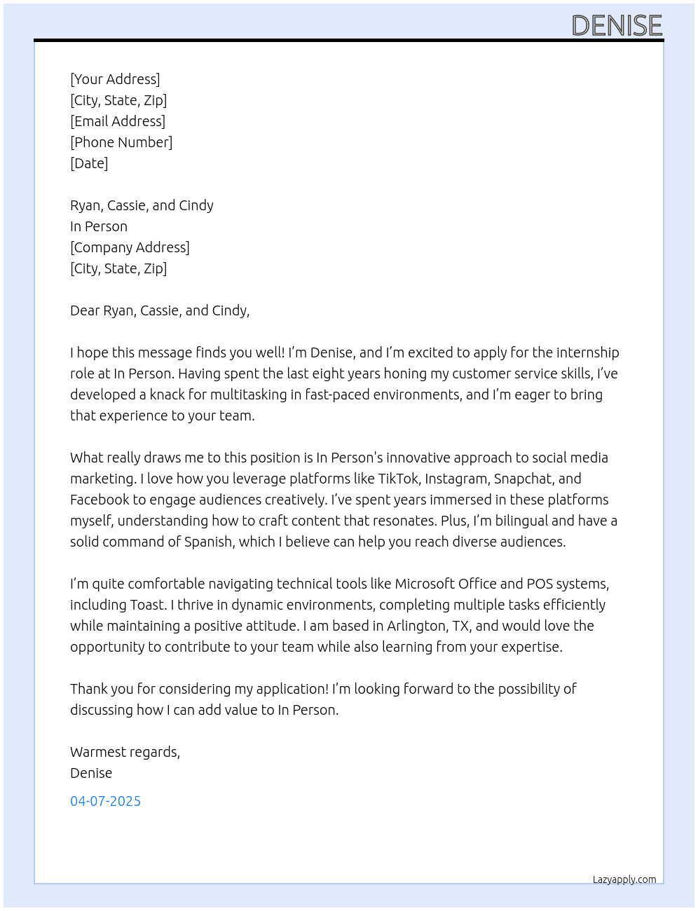 social media marketing agency  At in person Cover Letter