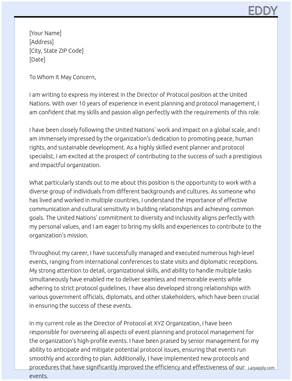 Cover letter for director of protocol - LazyApply