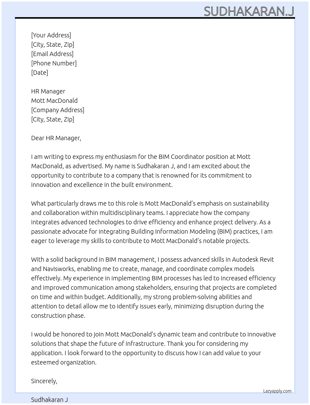 Cover letter for bim coordinator - LazyApply